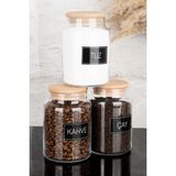 Dolkin Home 3'lü Ahşap Vakum Kapaklı Çay Kahve Tuz Siyah Etiketli Cam Kavanoz Seti Saklama Kabı 800 ml - Şeffaf