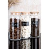 Dolkin Home 3'lü Ahşap Vakum Kapaklı Çay Şeker Kahve Siyah Etiketli Cam Kavanoz Seti Saklama Kabı 1300 ml - Şeffaf