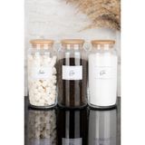 Dolkin Home 3'lü Ahşap Vakum Kapaklı Çay Şeker Tuz Beyaz Etiketli Cam Kavanoz Seti Saklama Kabı 1300 ml - Şeffaf