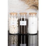 Dolkin Home 3'lü Ahşap Vakum Kapaklı Çay Şeker Tuz Beyaz Etiketli Cam Kavanoz Seti Saklama Kabı 1300 ml