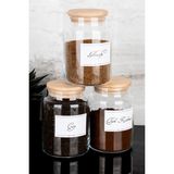 Dolkin Home 3'lü Ahşap Vakum Kapaklı Çay/nescafe/türk Kahvesi Etiketli Cam Kavanoz Seti Saklama Kabı 800 ml - Şeffaf