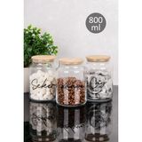 Dolkin Home 3lü Bambu Vakum Kapaklı 800 ml Cam Kavanoz Seti Şeffaf Etiketli Çay Şeker Kahve Saklama Kavanozu
