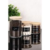 Dolkin Home 3'lü Cam Kavanoz Seti Bambu Kapaklı Çay Şeker Kahve Tuz Etiketli Saklama Kavanozu 535-682-1050 ml Saklama Kabı - Şeffaf
