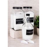 Dolkin Home 3lü Deterjanlık Set Ölçekli Renkliler Beyazlar Deterjan Yumuşatıcı Etiket 3000ML Kavanoz 1500ML Şişe - Şeffaf