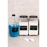 Dolkin Home 3lü Deterjanlık Set Ölçekli Renkliler Beyazlar Sıvı Deterjan Etiketli 3000ml Cam Kavanoz 1500ml Şişe