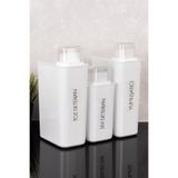 Dolkin Home 3'lü Kendinden Ölçekli Deterjan Kutusu Seti Etiketli 3000 ml - 2200 ml Toz Deterjan Sıvı Deterjan Yumuşatıcı Etiketli Ölçek Kapaklı Deterjanlık