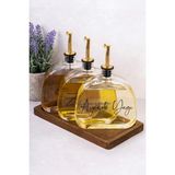 Dolkin Home 3lü Lüx 500 ml Yağdanlık Akasya Ahşap Standlı Gold Kapak Cam Yağlık Zeytinyağı Ayçiçek Yağı Sosluk Sirkelik - Şeffaf