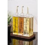Dolkin Home 3lü Lüx 500ml Yağdanlık Ahşap Standlı Gold Kapak Cam Yağlık Zeytinyağı AyçiçekYağı Sosluk Sirkelik