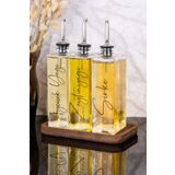 Dolkin Home 3lü Lüx 500ml Yağdanlık Ahşap Standlı Silver Kapak Cam Yağlık Zeytinyağı AyçiçekYağı Sosluk Sirkelik