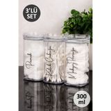 Dolkin Home 3'lü Pamuk - Makyaj Pamuğu - Kulak Çubuğu Etiketli Şeffaf Mika Kavanoz Pamuk Kutusu Seti Akrilik Banyo Düzenleyici 300 ml