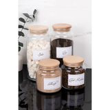 Dolkin Home 4 Parça Cam Kavanoz Seti Çay Şeker Kahve Saklama Kabı Vakum Kapaklı Etiket Hediyeli 1300-500 ml - Şeffaf