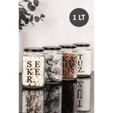 Dolkin Home 4'lü 1 litre Dekoratif Cam Kavanoz Seti Çay Şeker Kahve Tuz Etiketli Metal Kapaklı Erzak Saklama Kabı