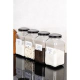 Dolkin Home 4'lü 3 Litre Kavanoz Seti Çay Şeker Un Tuz Etiketli 3000 ml Metal Kapaklı Cam Kavanoz Saklama Seti - Şeffaf