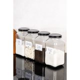 Dolkin Home 4'lü 3 Litre Kavanoz Seti Çay Şeker Un Tuz Etiketli 3000 ml Metal Kapaklı Cam Kavanoz Saklama Seti
