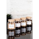 Dolkin Home 4lü 500ml Ahşap Kapaklı Kahve Köşesi Seti Dibek/Filtre/Nescafe/Türk Kahvesi Etiketli Cam Kavanoz