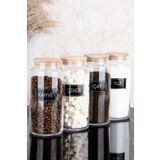 Dolkin Home 4'lü Ahşap Vakum Kapaklı Çay Şeker Kahve Tuz Siyah Etiketli Cam Kavanoz Seti Saklama Kabı 1300 ml