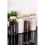 Dolkin Home 4'lü Cam Kavanoz Seti 1300 ml Bambu Kapaklı Çay Şeker Kahve Tuz Etiketli Cam Saklama Kabı - 1,3 lt - Şeffaf