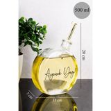 Dolkin Home 500 ml Yağdanlık Yuvarlak Form Gold Kapak Etiketli Cam Yağlık Zeytinyağı Ayçiçek Yağı Sirkelik - Şeffaf
