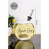 Dolkin Home 500 ml Yağdanlık Yuvarlak Form Gümüş Kapak Etiketli Cam Yağlık Zeytinyağı Ayçiçek Yağı Sirkelik - Şeffaf - Gümüş