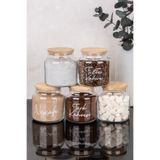 Dolkin Home 5'li 500 ml Kahve Seti Kavanozu Bambu Kapaklı Türk Kahvesi Şeker Filtre Kahve Süt Tozu Etiketli Cam Kavanoz Seti