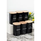 Dolkin Home 6 Adet 250 ml Vakumlu Bambu Ahşap Kapaklı Siyah Akrilik Baharatlık Seti Etiketli Hediyeli