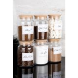 Dolkin Home 6lı 800ml Ahşap Vakum Kapak Filtre/Dibek Türk Kahve/Nescafe/Süt Tozu/Şeker Etiketli Cam Kavanoz Seti