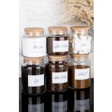 Dolkin Home 6lı Ahşap Vakum Kapaklı Etiketli Çay Şeker Filtre Türk Kahvesi Süt Tozu Cam Kavanoz Seti 800-500 ml