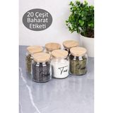 Dolkin Home 6’lı Bambu Kapaklı Cam Baharatlık Seti Vakum Kapaklı Şeffaf Etiketli Baharatlık Çeyizlik Set