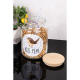 Dolkin Home 800 ml Cam Kuş Yemi Kutusu Ölçekli Cam Kavanoz Bambu Kapaklı Kuş Yemi Kuş Maması Saklama Kutusu - Şeffaf - 1