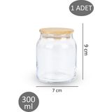 Dolkin Home Bambu Kapaklı Vakumlu 300 ml Baharatlık Kavanozu Küçük Boy Cam 1 Adet Kavanoz - Şeffaf