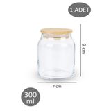 Dolkin Home Bambu Kapaklı Vakumlu 300 ml Baharatlık Kavanozu Küçük Boy Cam 1 Adet Kavanoz