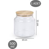 Dolkin Home Bambu Kapaklı Vakumlu 500ML Cam 1 Adet Kavanoz - Şeffaf