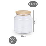 Dolkin Home Bambu Kapaklı Vakumlu 500ml Cam 1 Adet Kavanoz