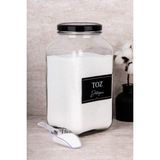 Dolkin Home Toz Deterjan Etiketli Ölçekli 3000 ml Cam Deterjan Saklama Kavanozu Banyo Düzenleyici Deterjanlık - Şeffaf