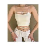 Doll Wear Butik Beyaz Kalpli Taşlı İp Askılı Crop Top Bluz