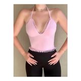 Doll Wear Butik Pembe Dantel Detaylı Crop Top Bluz