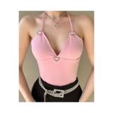 Doll Wear Butik Pembe Taşlı Kalpli İp Askılı Crop Bluz