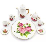 Dollhouse Çay Fincanı Setleri 1:6 Ölçekli Minyatür Porselen Bebek Evi Aksesuarları 8 Parça Çiçek Desenli Çaydanlık Tabağı Tabağı Setler