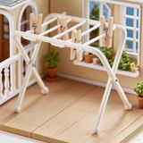 Dollhouse Elbise Kurutma Rafı, 1:12 Metal Elbise Askısı 4 Adet Ahşap Klips, Bebek Çamaşır Odası, Balkon ve Teras için Mini Dollhouse Mobilya