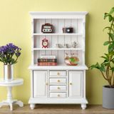 Dollhouse Vitrin Seti, 1:12 Minyatür Dollhouse Dollhouse Kitaplık, Minyatür Ahşap Mini Dolap, Teşhir Dolabı + Çalar Saat + Kitap + Balık Tankı + Kahve Fincanı Seti