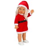 Dollz n More Tina Yılbaşı Bebeği, 45 cm Büyük Boy, Değiştirilebilir Kostüm ve Kurdeleli Yedek Elbiseli, Ponpon Şapkalı Kız Çocuk Evcilik Oyuncak Bebek Seti