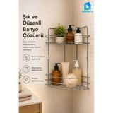 DolphFin 2 Katlı Gümüş Banyo Duş Rafı Metal Köşe Şampuanlık Sabunluk Banyo Düzenleyici Raf