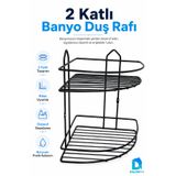 DolphFin 2 Katlı Siyah Banyo Duş Rafı Köşe Metal Şampuan Sabunluk Banyo Düzenleyici Raf