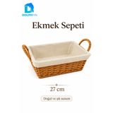 DolphFin 27 cm Hasır Ekmek Sepeti Kumaş Astarlı Kulplu Dikdörtgen Sunum Sepeti