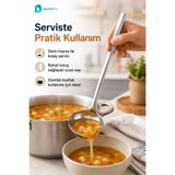 DolphFin 28 cm Paslanmaz Çelik Çorba Kepçesi Derin Hazneli Uzun Saplı Servis Kepçesi