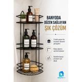 DolphFin 3 Katlı Banyo Köşe Rafı Siyah Metal Duş Rafı Şampuan Sabunluk Organizer