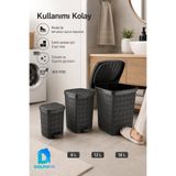 DolphFin Jute 3’lü Pedallı Çöp Kovası Seti Kapaklı Büyük Boy Plastik Banyo Mutfak Ofis Atık Kovası