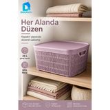 Dolphfin Jute Kapaklı Saklama Kutusu 26 L Plastik Mutfak Kiler Dolap Içi Organizer 46X34X23 cm - Mor