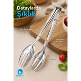 DolphFin Lux 24 cm Paslanmaz Çelik Salata Maşası Kaşık Çatal Servis Maşası