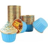 Dolphin 25Li Muffin Kalıbı - Cupcake Kalıpları, Su Geçirmez Geçirmez Pişirme Kağıtları, Ev Veya Parti İçin Alüminyum Folyo Pişirme Kek Kapları - Mavi-Altın